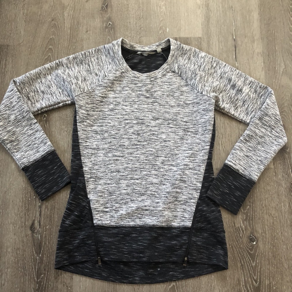 Athleta Women's Marled R&R Gray Black Zipper Thumbholes Pullover Sweatshirt XS